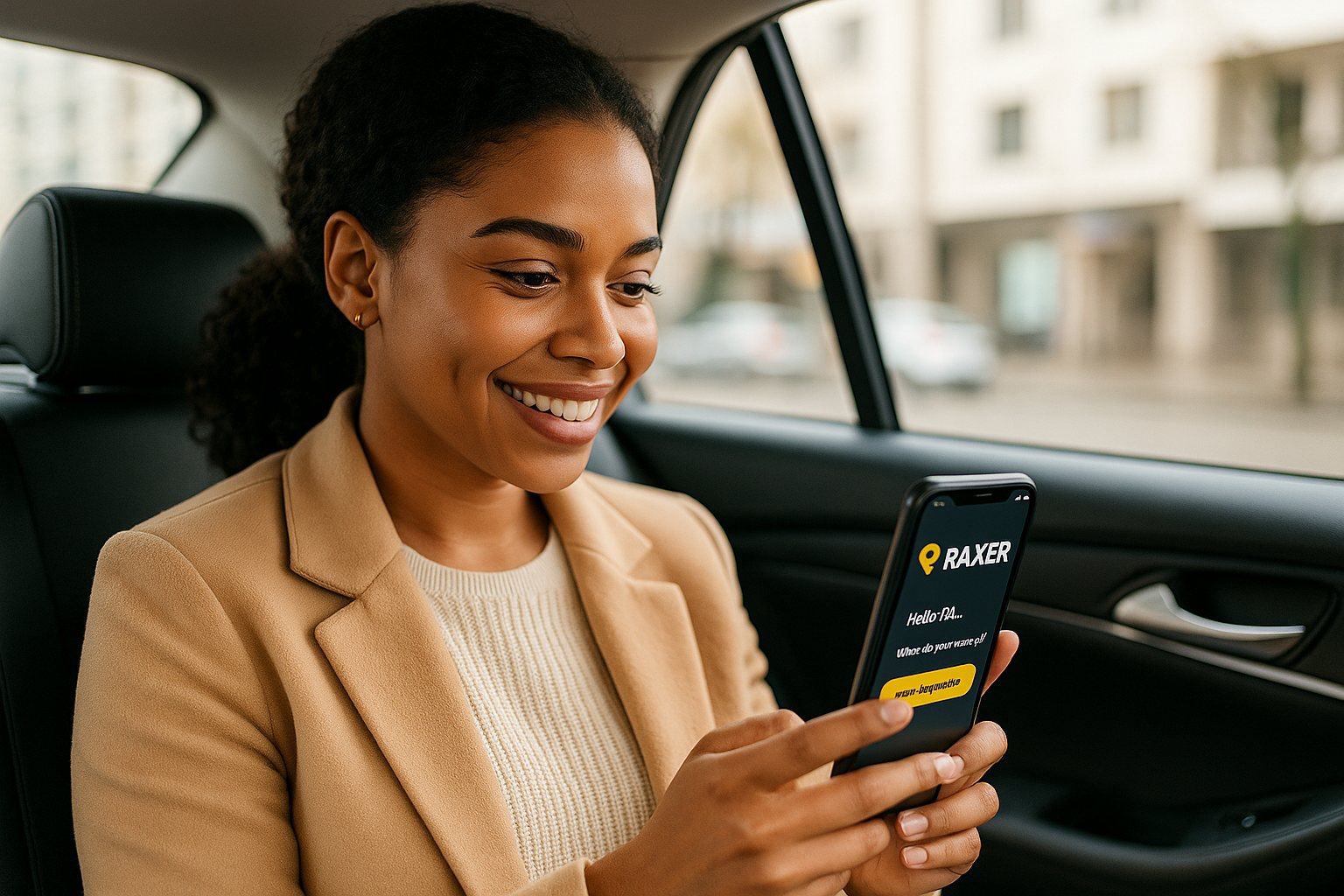 Pasajeros felices usando la app Raxer